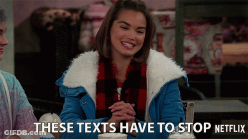 Woman In Blue Jacket Says These Texts Have To Stop GIF