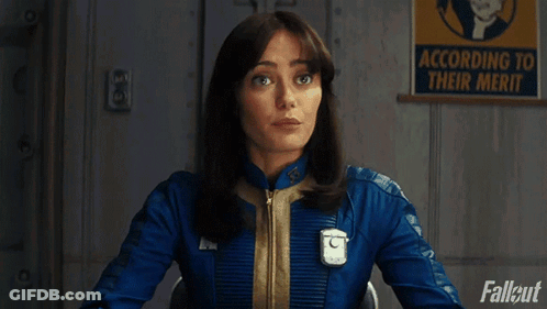 A Woman In A Blue Jacket With The Words We Have Rules About That GIF