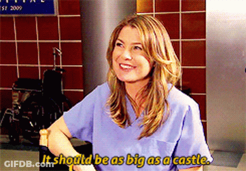 A Woman In A Blue Scrub Top Says It Should Be As Big As A Castle GIF