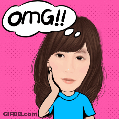 A Woman In A Blue Shirt Has A Thought Bubble That Says Omg GIF
