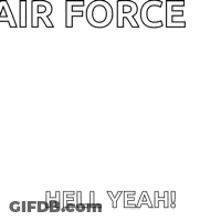 A Woman In A Blue Shirt Is Flexing Her Muscles With The Words `` Air Force Hell Yeah ! '' GIF