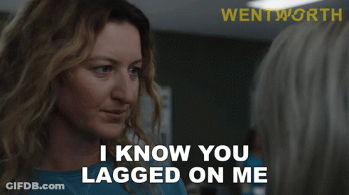 A Woman In A Blue Shirt Is Talking To Another Woman And Says I Know You Lagged On Me GIF