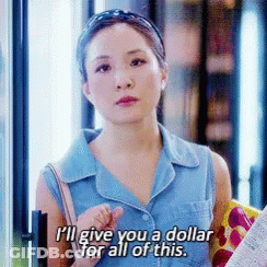 A Woman In A Blue Shirt Says I 'Ll Give You A Dollar For All Of This .. GIF