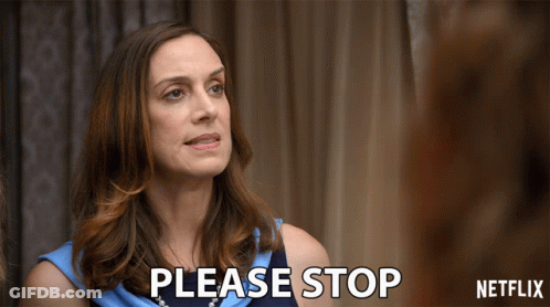 Woman In Blue Shirt Says Please Stop GIF