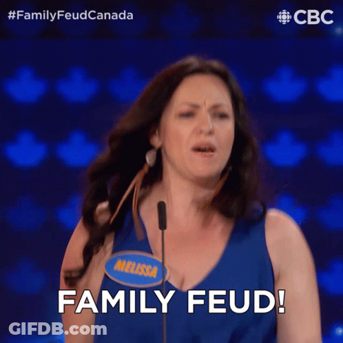 A Woman In A Blue Shirt With The Name Melissa On It Says Family Feud GIF