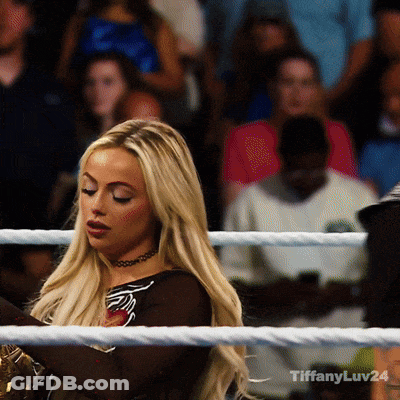 A Woman In A Boxing Ring With The Hashtag Tiffanyluv24 On The Bottom GIF