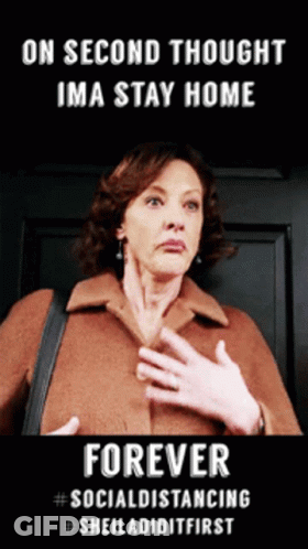 A Woman In A Brown Coat Is Standing In Front Of A Door And Says " On Second Thought Ima Stay Home Forever " GIF