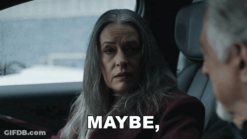 A Woman In A Car Says " Maybe " While Looking At A Man GIF