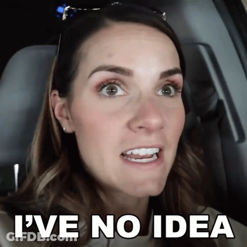 A Woman In A Car With The Words I 'Ve No Idea Above Her GIF