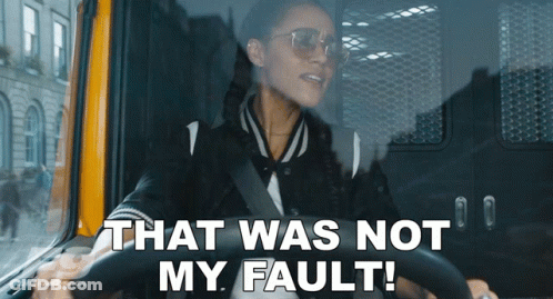A Woman In A Car With The Words That Was Not My Fault GIF