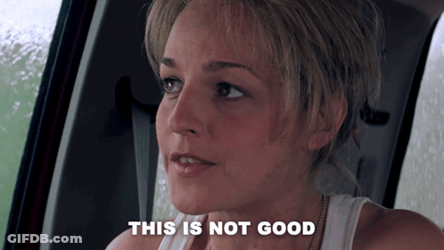 A Woman In A Car With The Words This Is Not Good Behind Her GIF