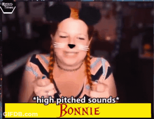 A Woman In A Cat Costume With The Name Bonnie On The Bottom GIF
