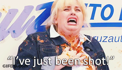 A Woman In A Denim Jacket Is Crying With The Words " I 'Ve Just Been Shot " On The Bottom GIF
