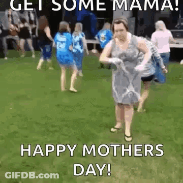 A Woman In A Dress Is Dancing In The Grass With A Group Of Women . GIF