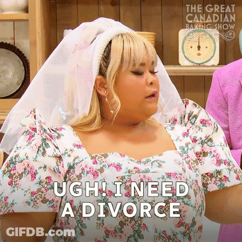 A Woman In A Floral Dress Is Saying Ugh I Need A Divorce GIF