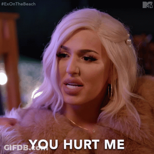 A Woman In A Fur Coat With The Words You Hurt Me Written Below Her GIF