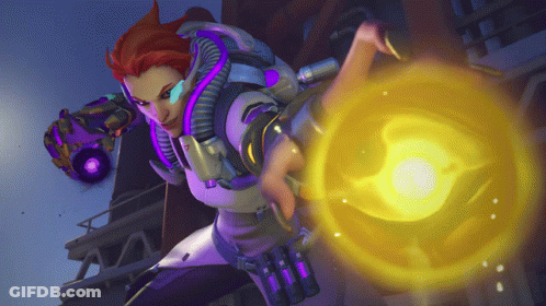 A Woman In A Futuristic Outfit Is Holding A Yellow Object In Her Hand GIF