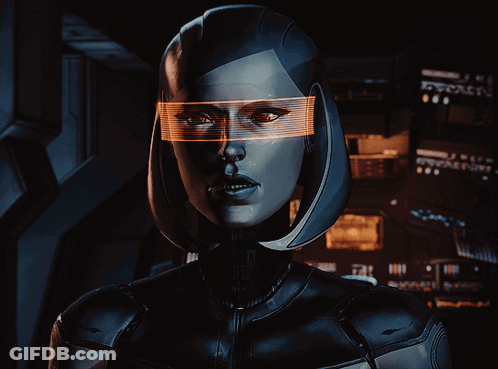 A Woman In A Futuristic Suit Has A Glowing Headband On GIF