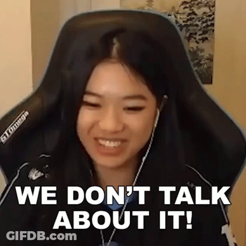 Woman In Gaming Chair Saying We Don't Talk About It GIF