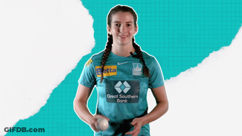 A Woman In A Great Southern Bank Shirt Holds A Baseball GIF