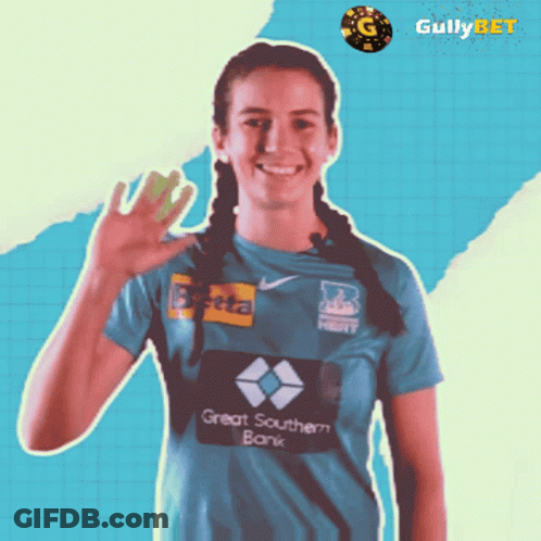 A Woman In A Great Southern Bank Shirt Waves Her Hand GIF