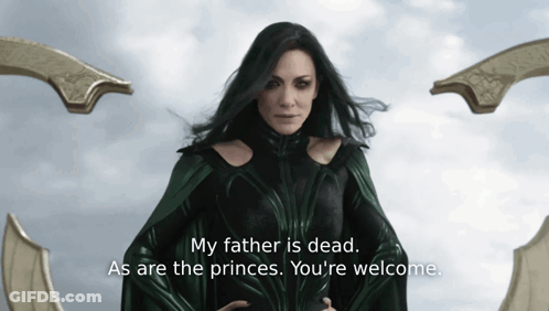 A Woman In A Green Cape Says My Father Is Dead As Are The Princes GIF