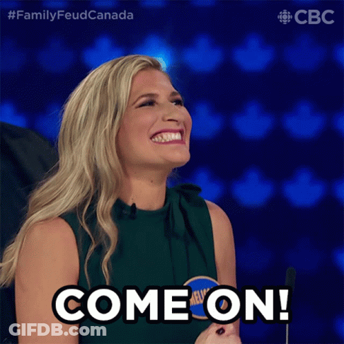 A Woman In A Green Dress Is Laughing And Saying Come On GIF