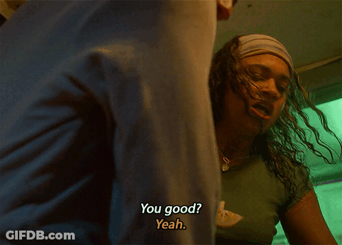 A Woman In A Green Shirt Says " You Good " GIF