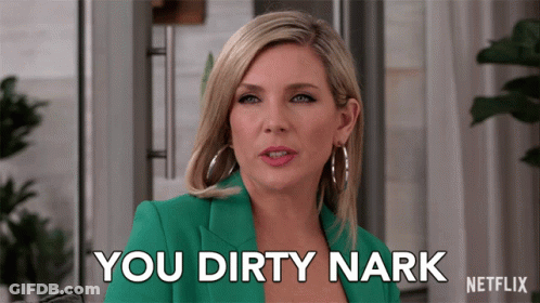 A Woman In A Green Suit Says You Dirty Nark GIF