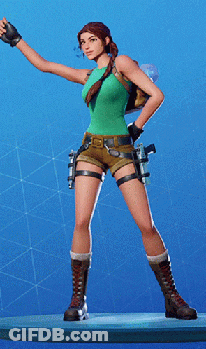 A Woman In A Green Top And Brown Shorts Is Standing On A Blue Surface GIF