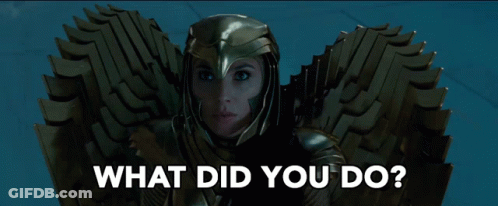 A Woman In A Helmet With The Words What Did You Do Written Below Her GIF