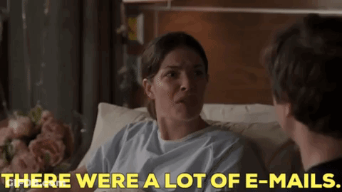 A Woman In A Hospital Bed Is Talking To A Man And Says There Were A Lot Of E-Mails . GIF
