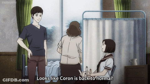 A Woman In A Hospital Bed With The Words " Looks Like Coron Is Back To Normal " On The Bottom GIF