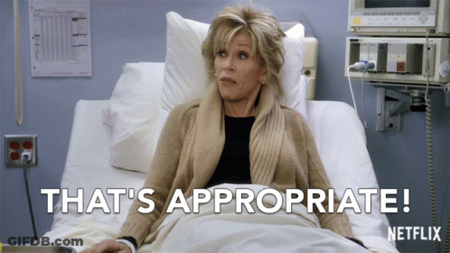 A Woman In A Hospital Bed With The Words That 'S Appropriate GIF