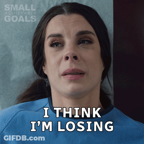 A Woman In A Hospital Gown With The Words I Think I 'M Losing On Her Face GIF