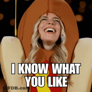 A Woman In A Hot Dog Costume Laughs And Says I Know What You Like GIF