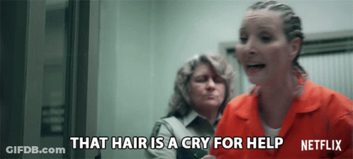 A Woman In A Jail Cell Is Crying And Says That Hair Is A Cry For Help GIF