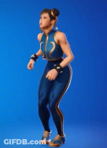 A Woman In A Karate Uniform Is Standing On A Blue Background . GIF