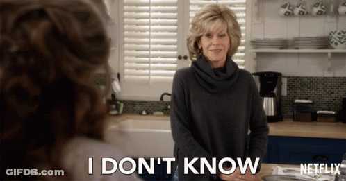 A Woman In A Kitchen Says " I Don T Know " GIF