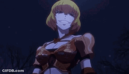 A Woman In A Knight 'S Armor Is Smiling And Making A Funny Face . GIF
