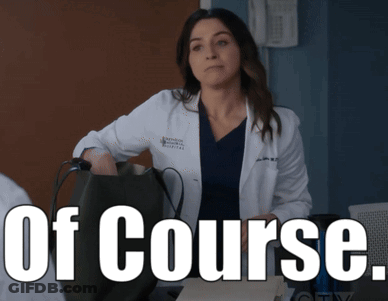 A Woman In A Lab Coat Is Holding A Purse And The Words Of Course Are Behind Her GIF