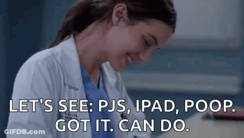 A Woman In A Lab Coat Is Sitting At A Desk With A Tablet And A Poop . GIF