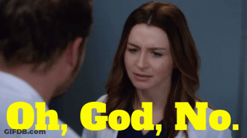 A Woman In A Lab Coat Is Talking To A Man With The Words Oh God No Written Above Her GIF