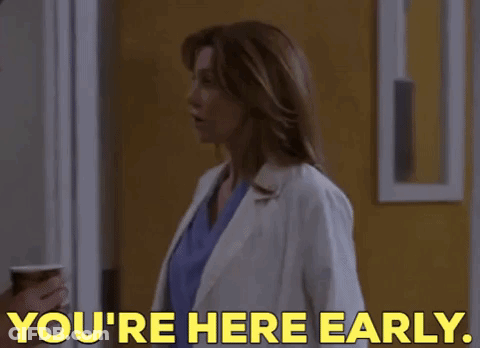 A Woman In A Lab Coat Says You 'Re Here Early . GIF