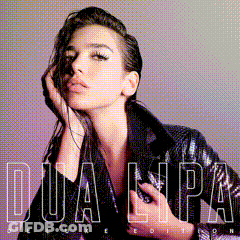 A Woman In A Leather Jacket Is On The Cover Of Dua Lipa 'S Album GIF