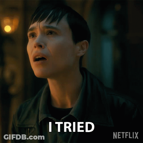A Woman In A Leather Jacket Says I Tried In A Netflix Advertisement GIF