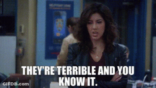 A Woman In A Leather Jacket Says They 'Re Terrible And You Know It GIF