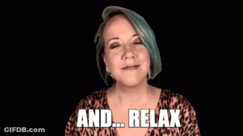 A Woman In A Leopard Print Shirt Is Screaming And Says " And Relax " GIF