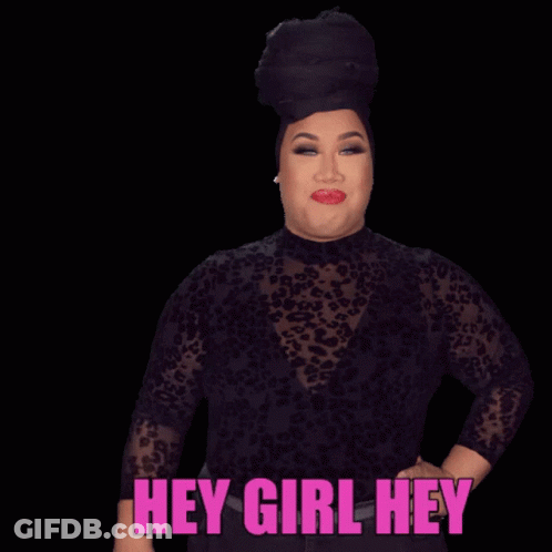 A Woman In A Leopard Print Top Says " Hey Girl Hey " In Pink Letters GIF