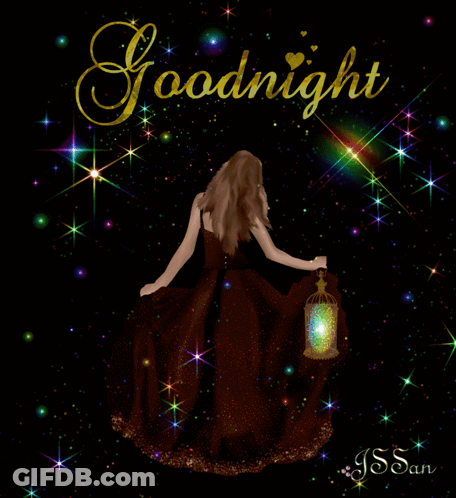 A Woman In A Long Dress Is Holding A Lantern And The Words Goodnight Are Written Above Her GIF